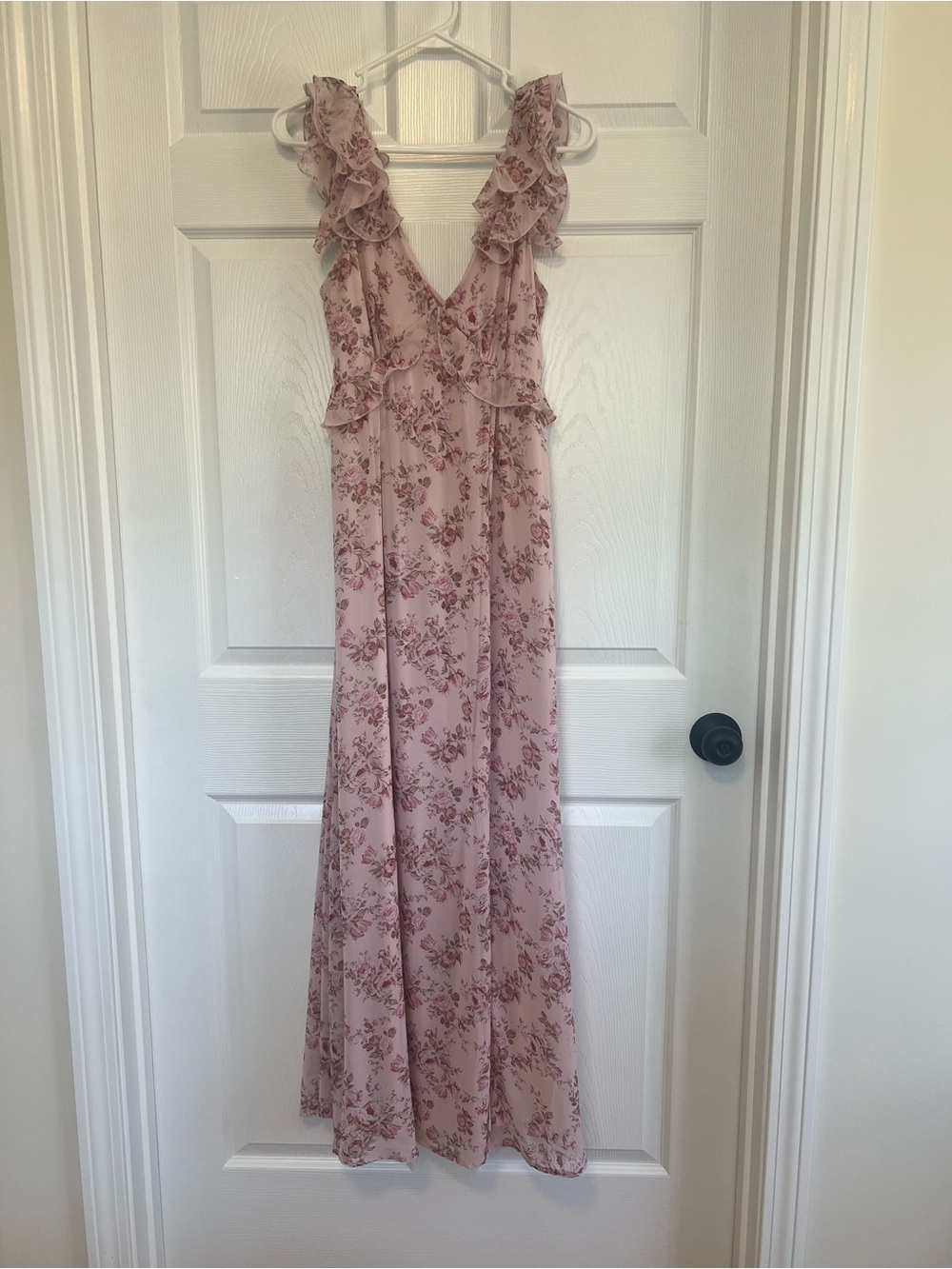 miami Dusty Rose Floral Ruffle V-Neck Maxi Dress